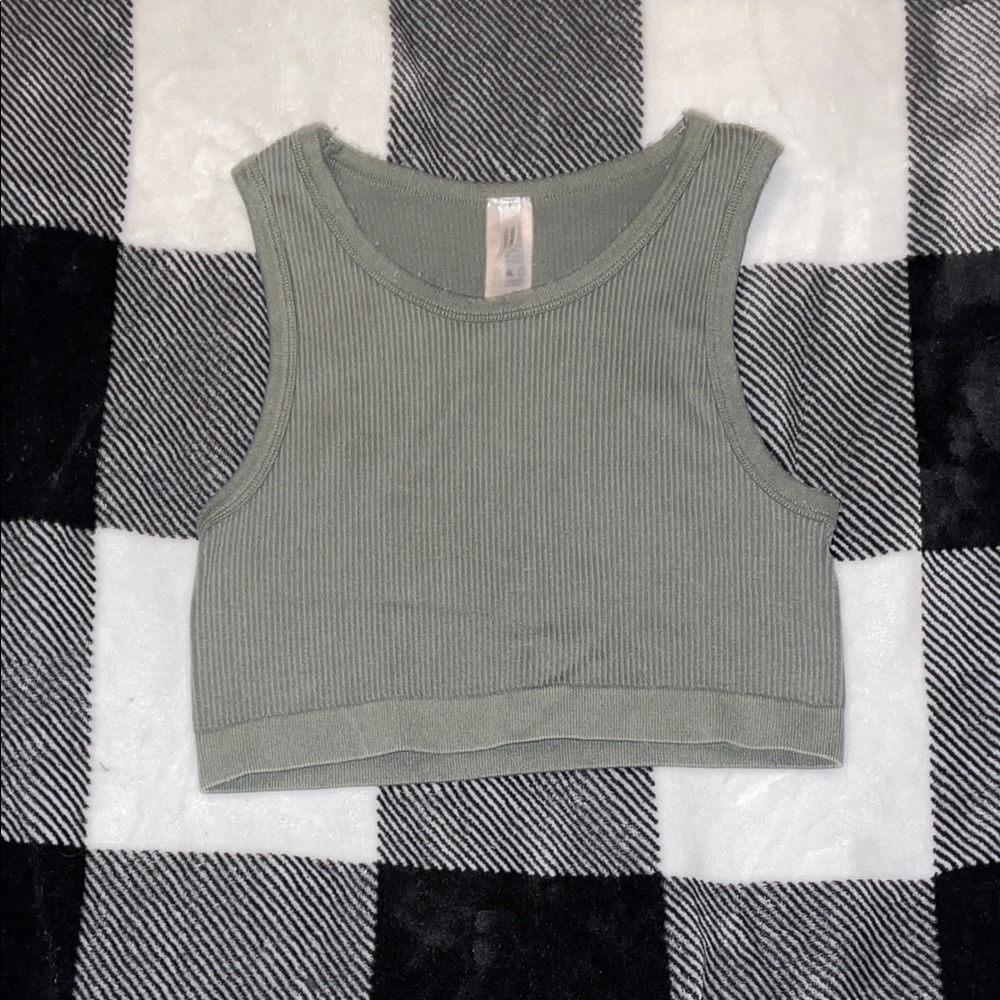 Sage Green Ribbed Crop Top